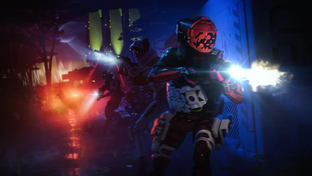 The upcoming Sentinel Runner Shell coming in Marathon Season 2: Nightfall engaging an offscreen target while hugging a wall