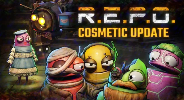 The cover of the REPO Cosmetics update showing several Semibots wearing various cosmetics