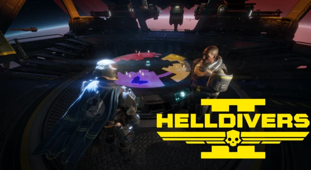 A Helldiver and a Democracy Officer standing by the Galactic War Map