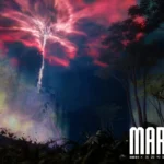 The night sky of the new Marathon Night Dire Marsh map being lit up by an anomaly