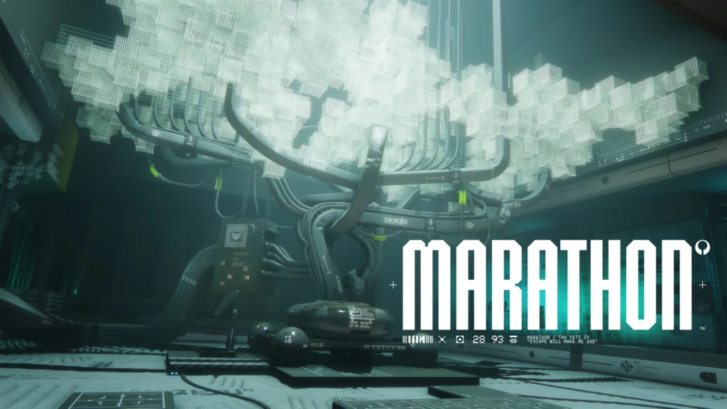 The Marathon Runner Shell Cradle as seen in the game with the title of the game on the right side of the image