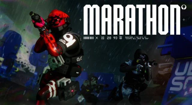 The new Marathon Runner Shell, Sentinel, navigating Night Dire Marsh with their squad