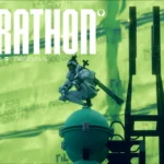 The Marathon Runner Shell, Thief, sitting on top of a vantage point and watching out for enemies or loot with the game's title on the top left of the image