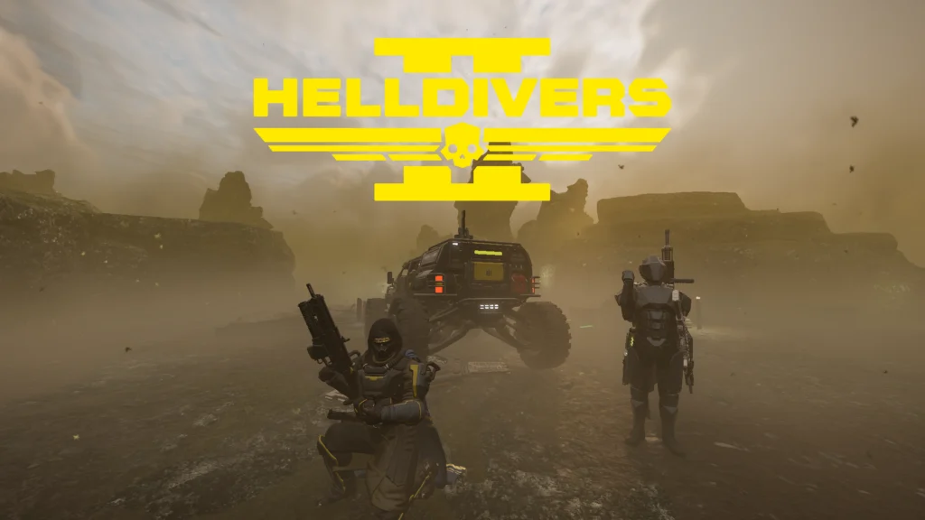 Two Helldivers posing near one of the two new Helldivers 2 FRVs