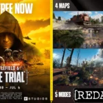 The cover for the Battlefield 6 free trial featuring the maps and game modes in the trial but they're redacted