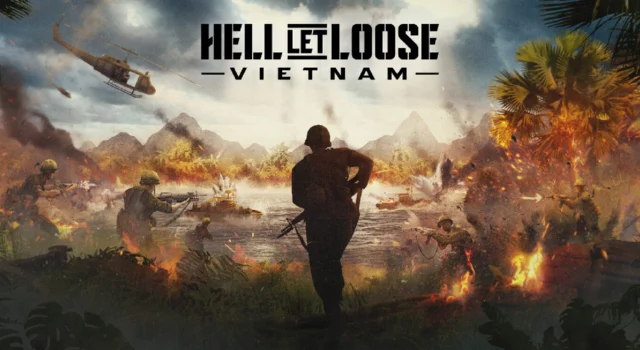 The cover for Hell Let Loose: Vietnam, which depicts a soldier running into a chaotic battle