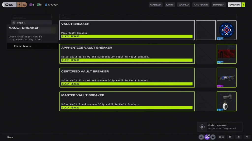 The Promising Marathon Vault Breaker Mode And How It Works 3 The Codex challenges and rewards for the Marathon Vault Breaker mode