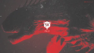 A monster bathed in red light with the SCP: 5K game title in the middle of the image