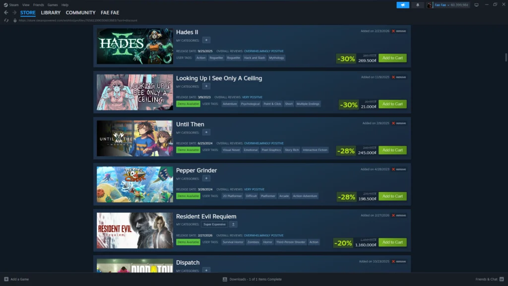 The new displayed demos in your wishlist added in the Steam client wishlist changes
