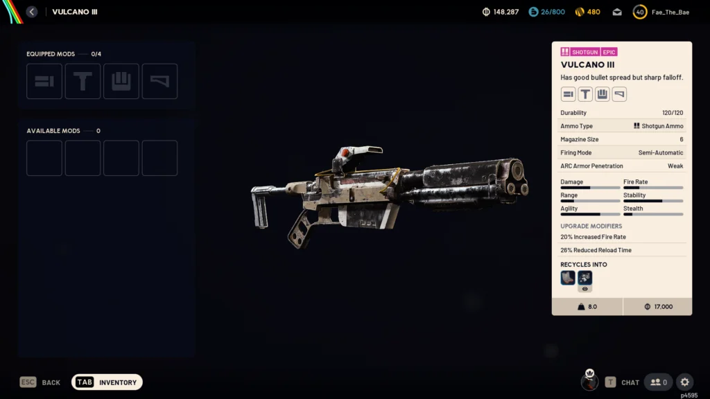 The inspect view for a Vulcano III as seen in-game