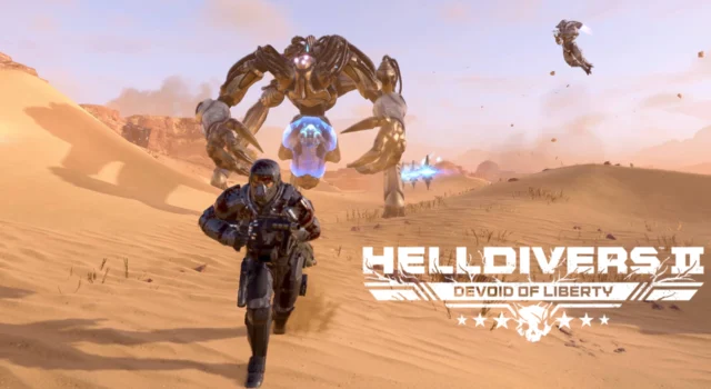 A Helldiver running away from a Veracitor from the Helldivers 2 Illuminate Appropriators