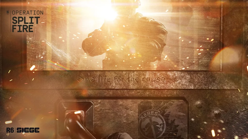 The teaser image for the Siege X Noor operator showing him getting masked by a bright light in front of a shield